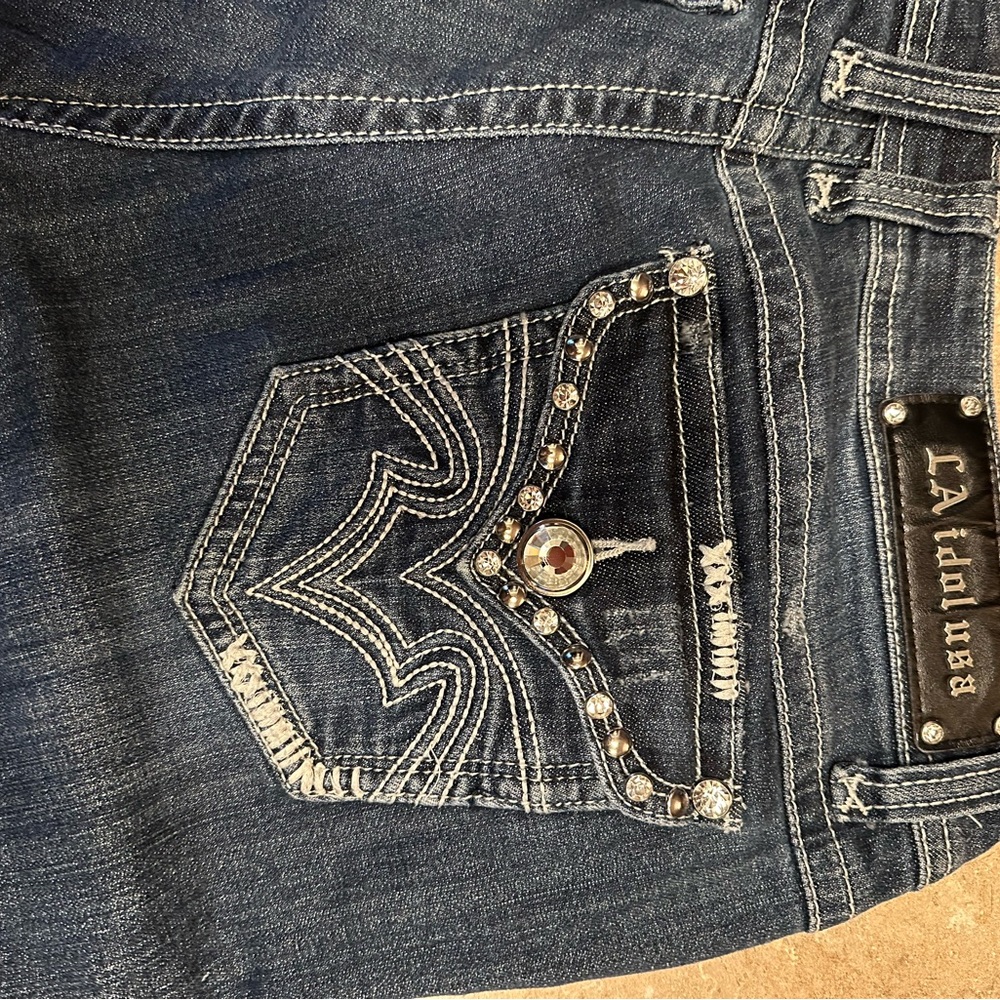 L.A. idol Blue Jeans with Embroidered Design and Rhinestone Accents